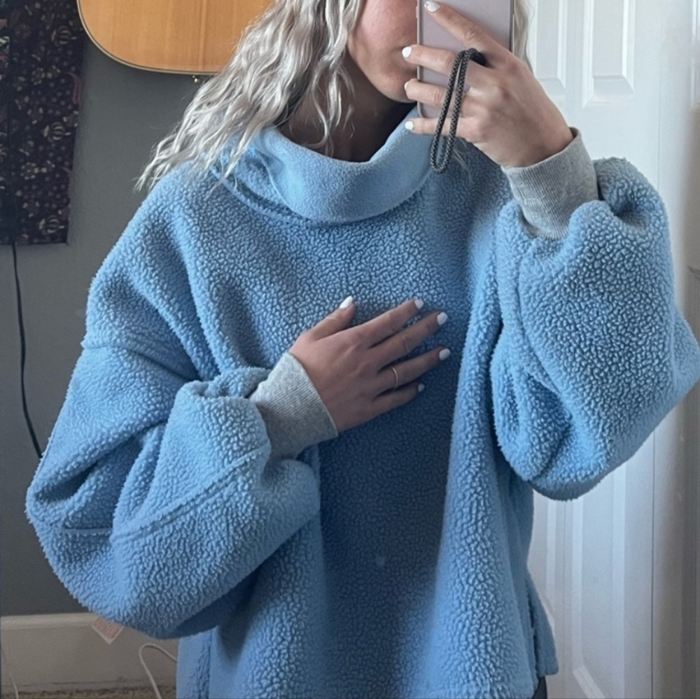 We The Free Blue Cowl Neck Sweater